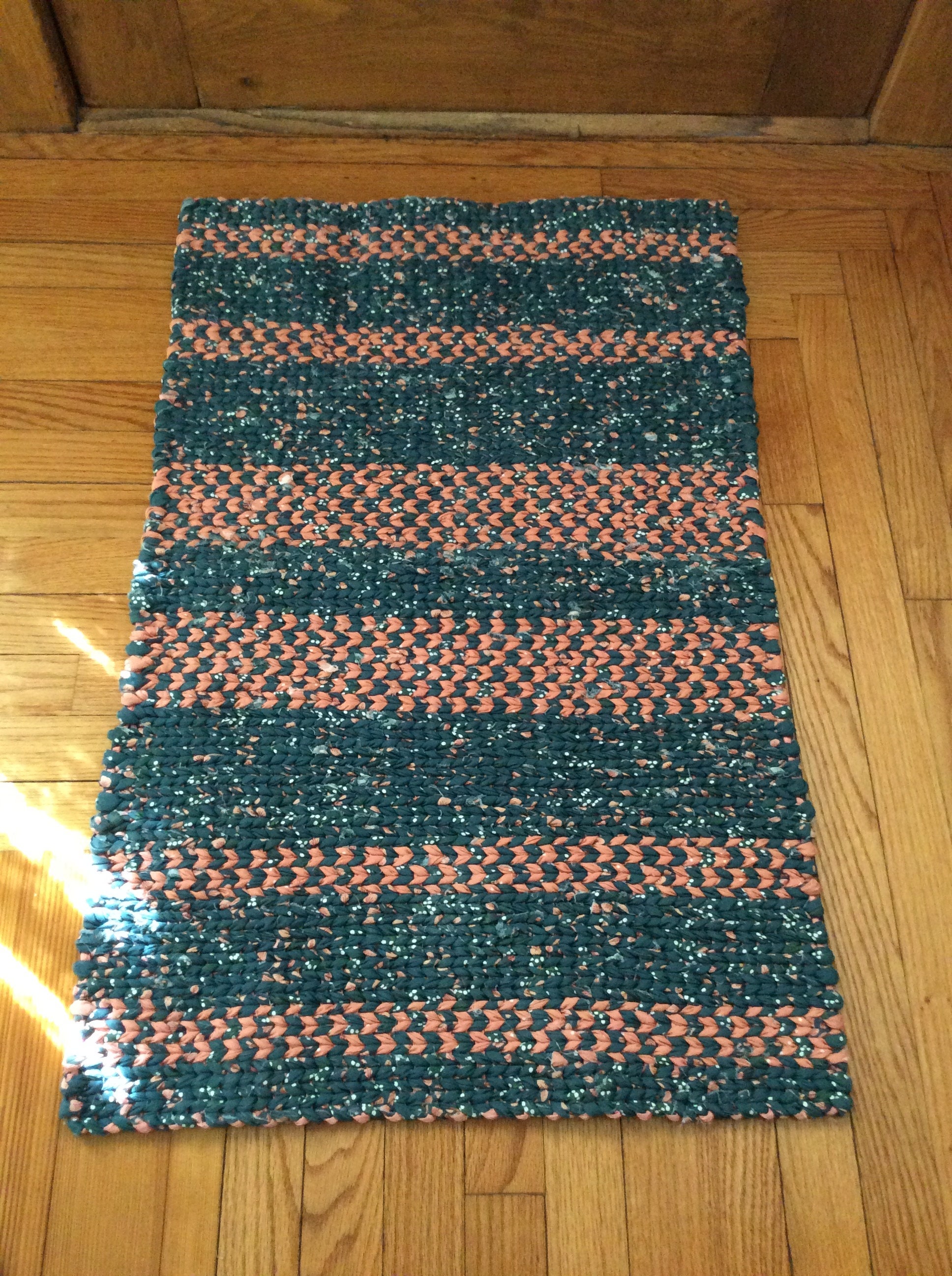 Dark Green & Peach Twined Rag RugREADY TO SHIPKitchen, Bath, Entry