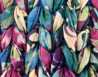 Handwoven Cotton Twined Rug: Blue, Green, Purple, 24” x 36”