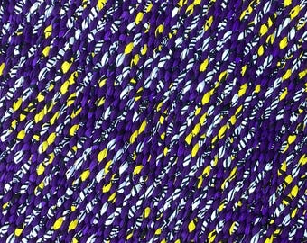 Handwoven Cotton Twined Rug: Purple Yellow White 23” x 36”