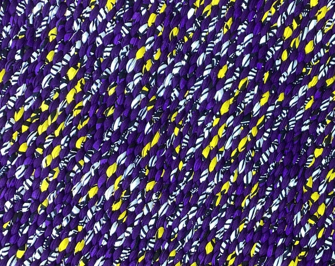 Handwoven Cotton Twined Rug: Purple Yellow White 23” x 36”