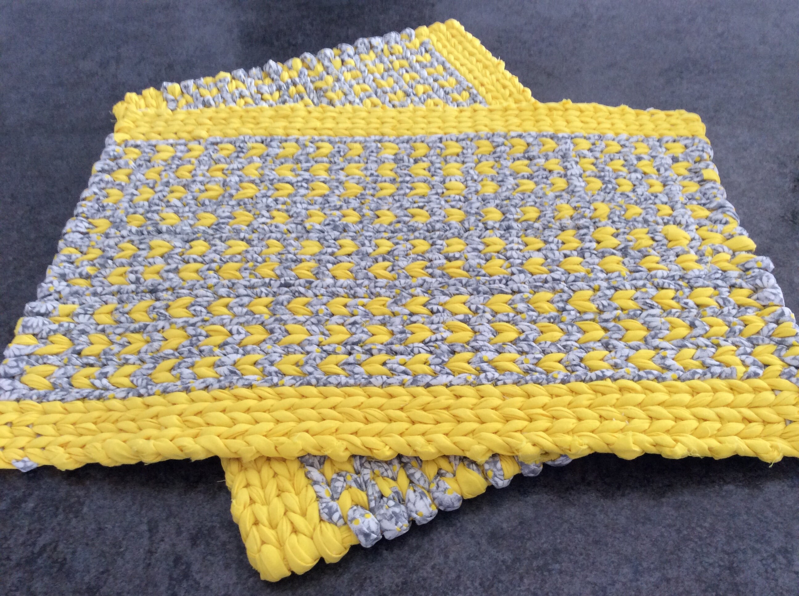 Yellow and Gray 17.5” x 12.5” Twined Rag Placemats. Set of 2 READY TO