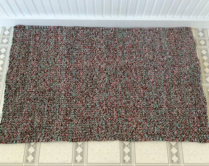 Sage, Brown, Pink Woven Twined Throw Rug-Reversible- Lays Flat - Washable 41”x25” READY TO SHIP