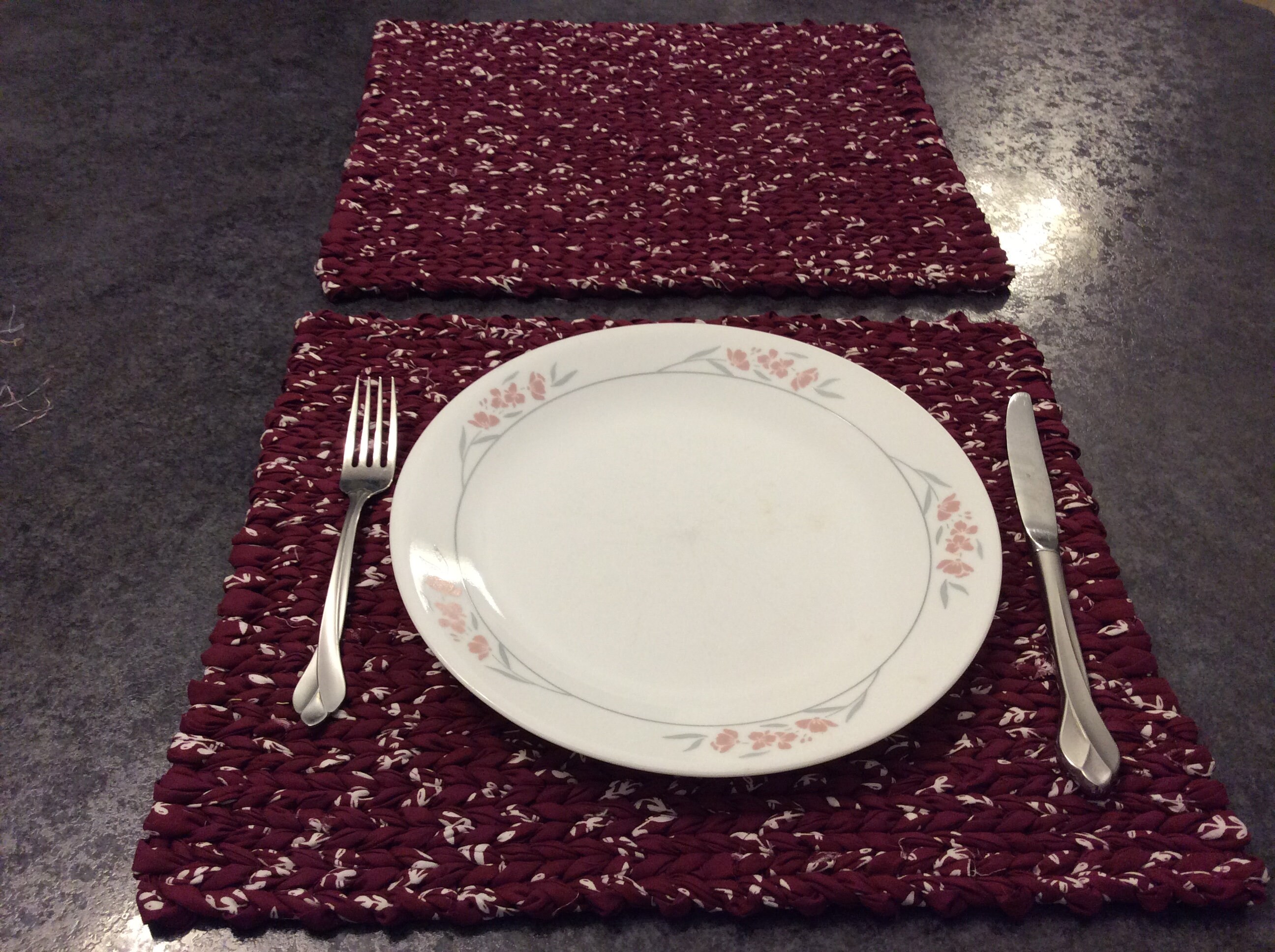 READY TO SHIP Wine/Burgundy Twined Rag Placemat SetTable Mat Set15x13Reversible and Washable