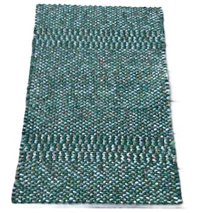 Green Handwoven Cotton Rug: Reversible Twined Entryway Rug (23” x 36”)