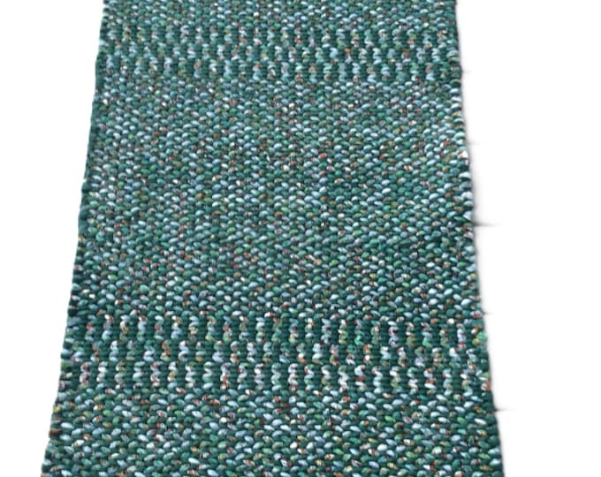 Green Twined Rug 23” x 36” Ready to Ship. Reversible Machine Washable Handwoven cotton