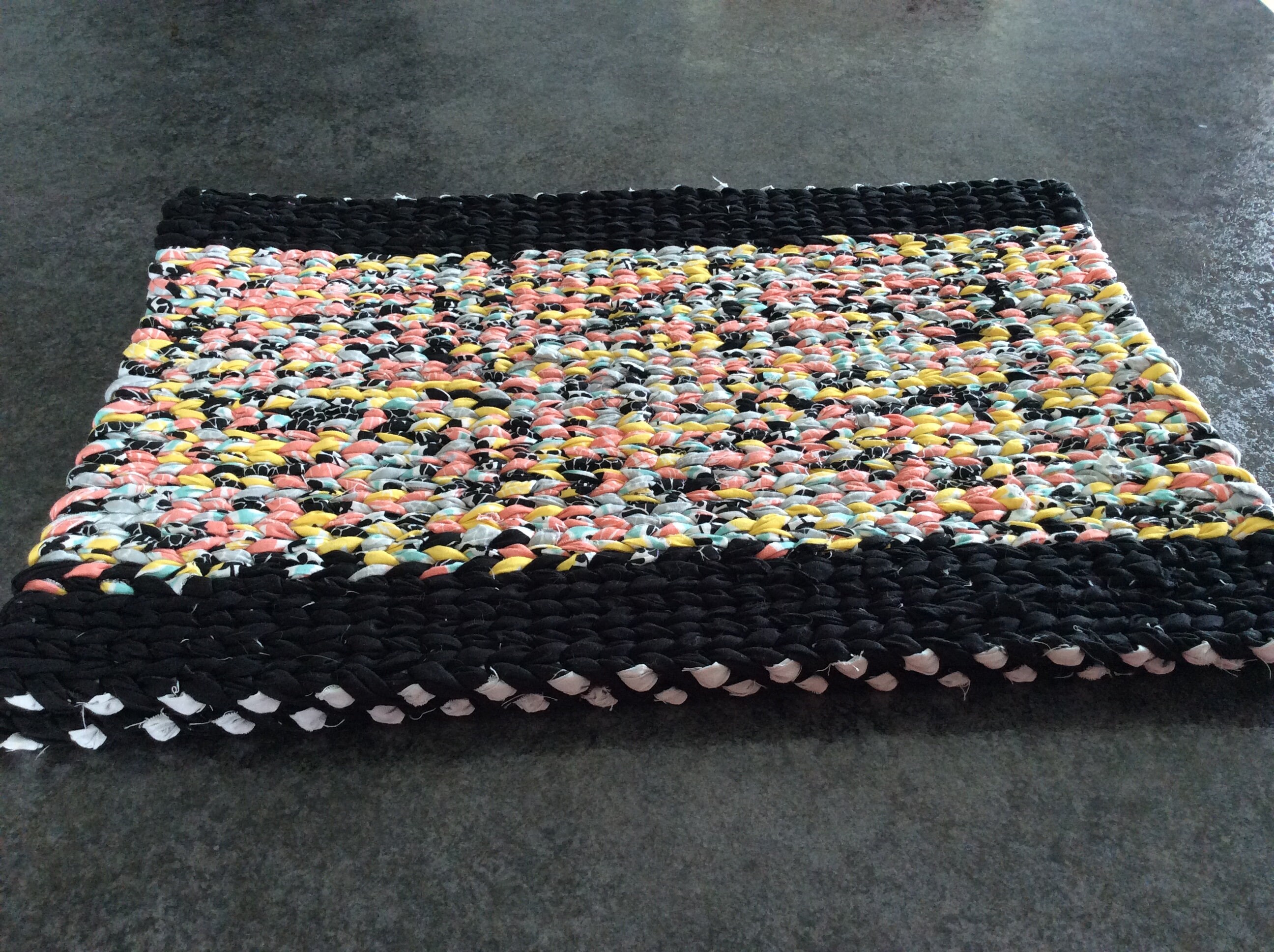 Handwoven Rag Rug Placemats/Table Mats. 18x12 Black, yellow, turquoise