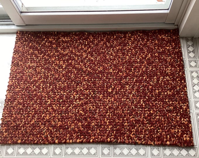 Rust Burnt Orange Twined Rug 24” x 36” . Reversible Machine Washable Handwoven 100% cotton