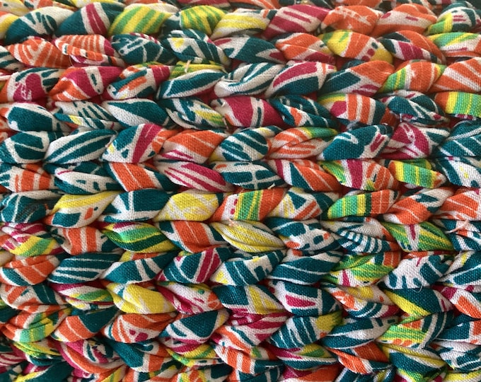 Turquoise Red Orange Handwoven 100% Cotton Rug: Reversible Twined Rug (23.5” x 36”)