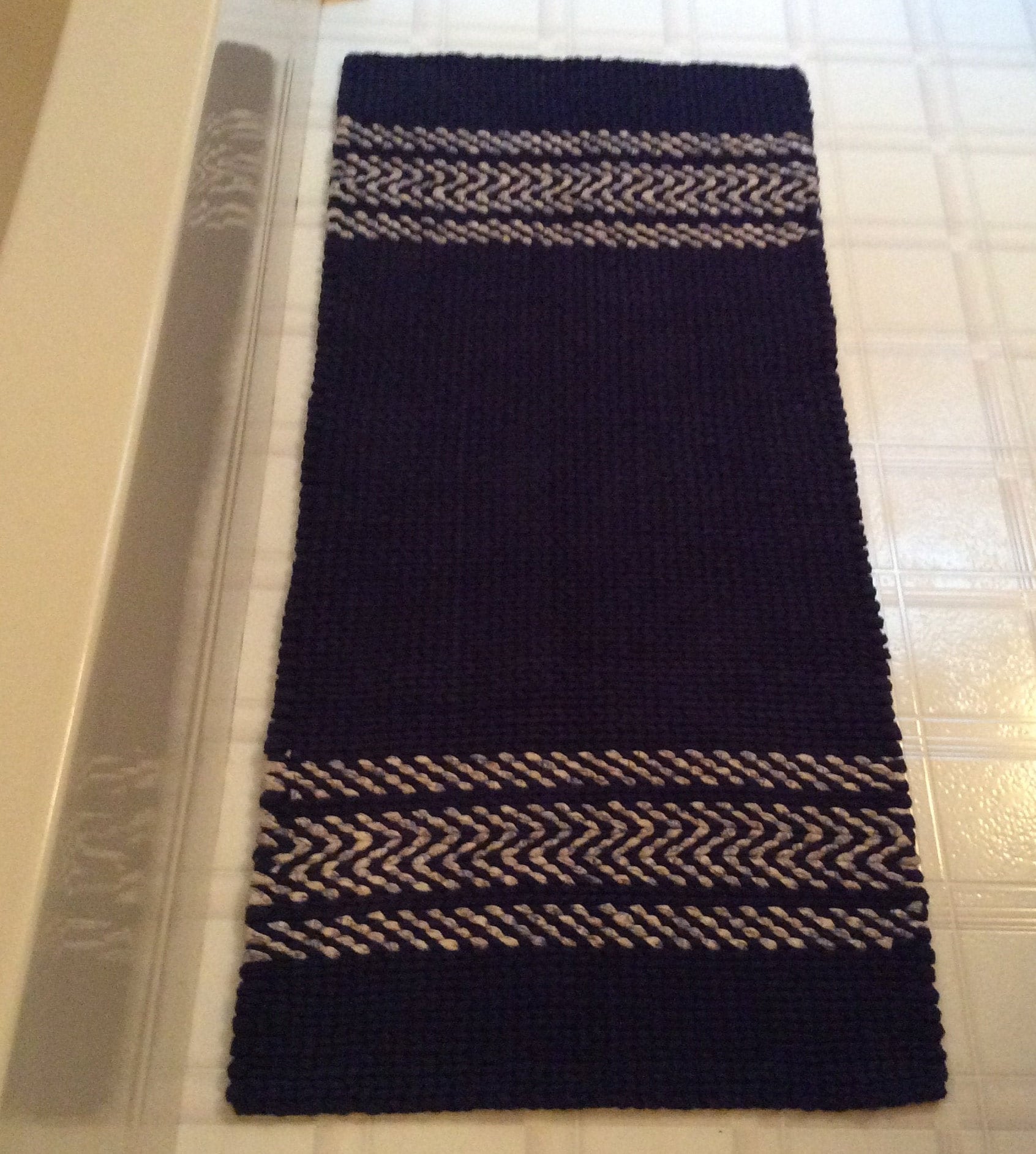 Navy Woven Rag RugLarge 46” x 21” twined rag rug. READY TO SHIP