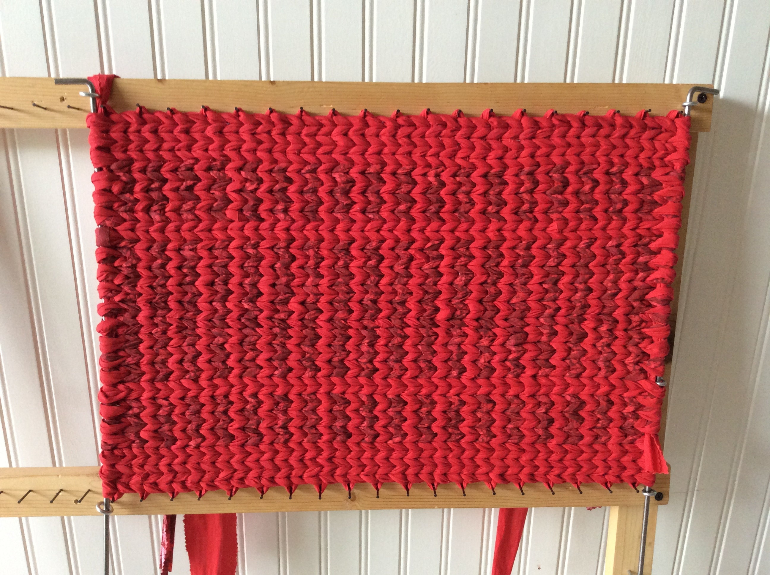 Twined Rag Rug Placemat Set of 2. Deep Red 17.5 x 12.5 READY TO SHIP