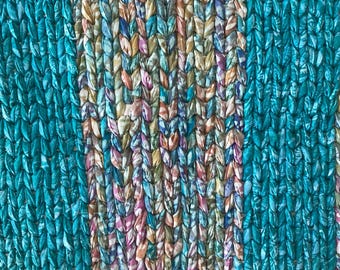 Turquoise Pink Blue Purple Twined Rug 15"x25” Reversible Machine Washable Handwoven 100% cotton