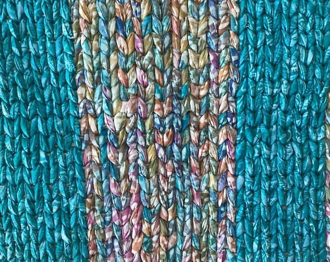 Turquoise Pink Blue Purple Twined Rug 15"x25” Reversible Machine Washable Handwoven 100% cotton