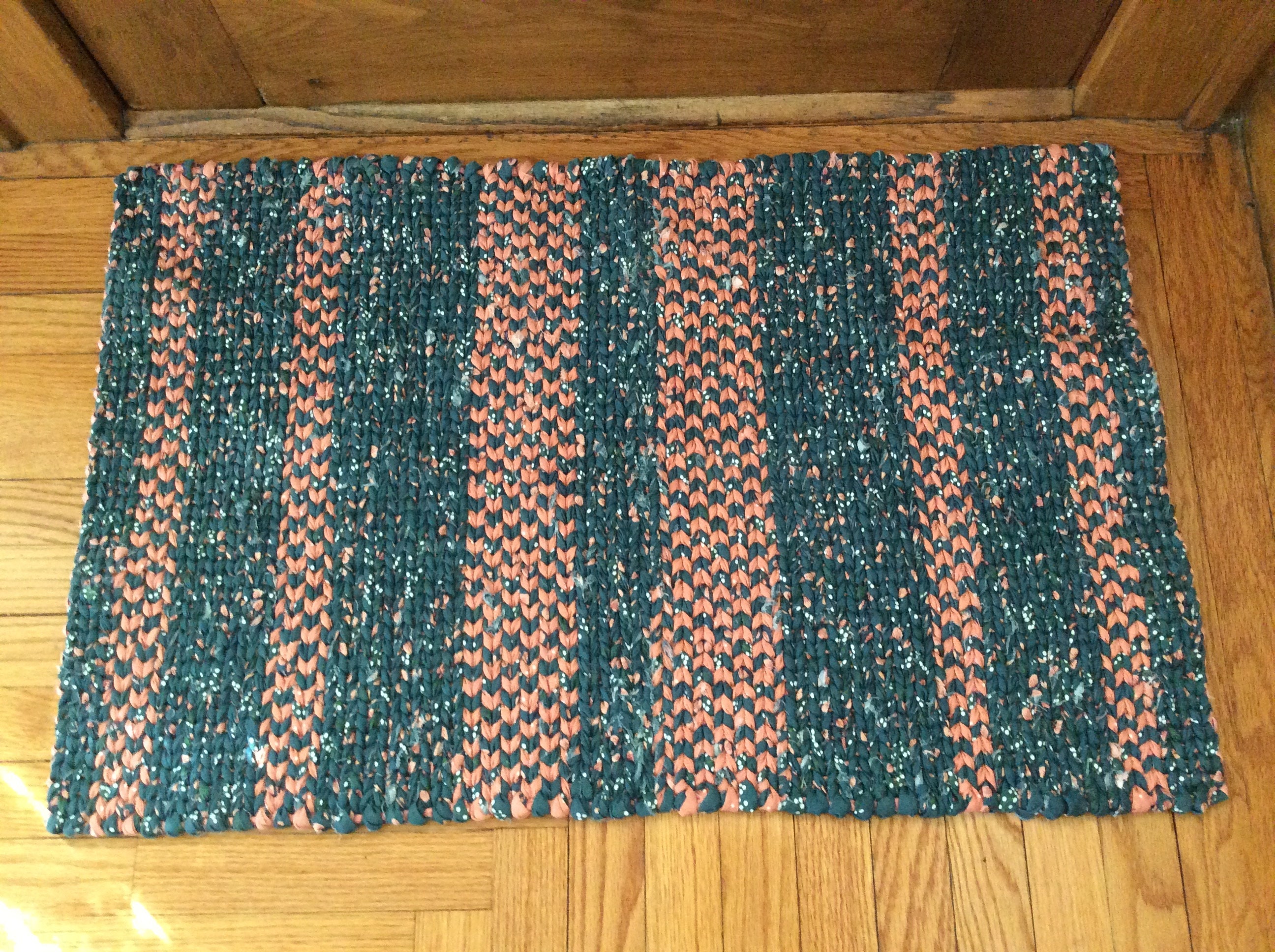 Dark Green & Peach Twined Rag RugREADY TO SHIPKitchen, Bath, Entry