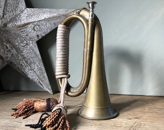 Vintage Military Bugle with Sash Cord, Vintage Prop