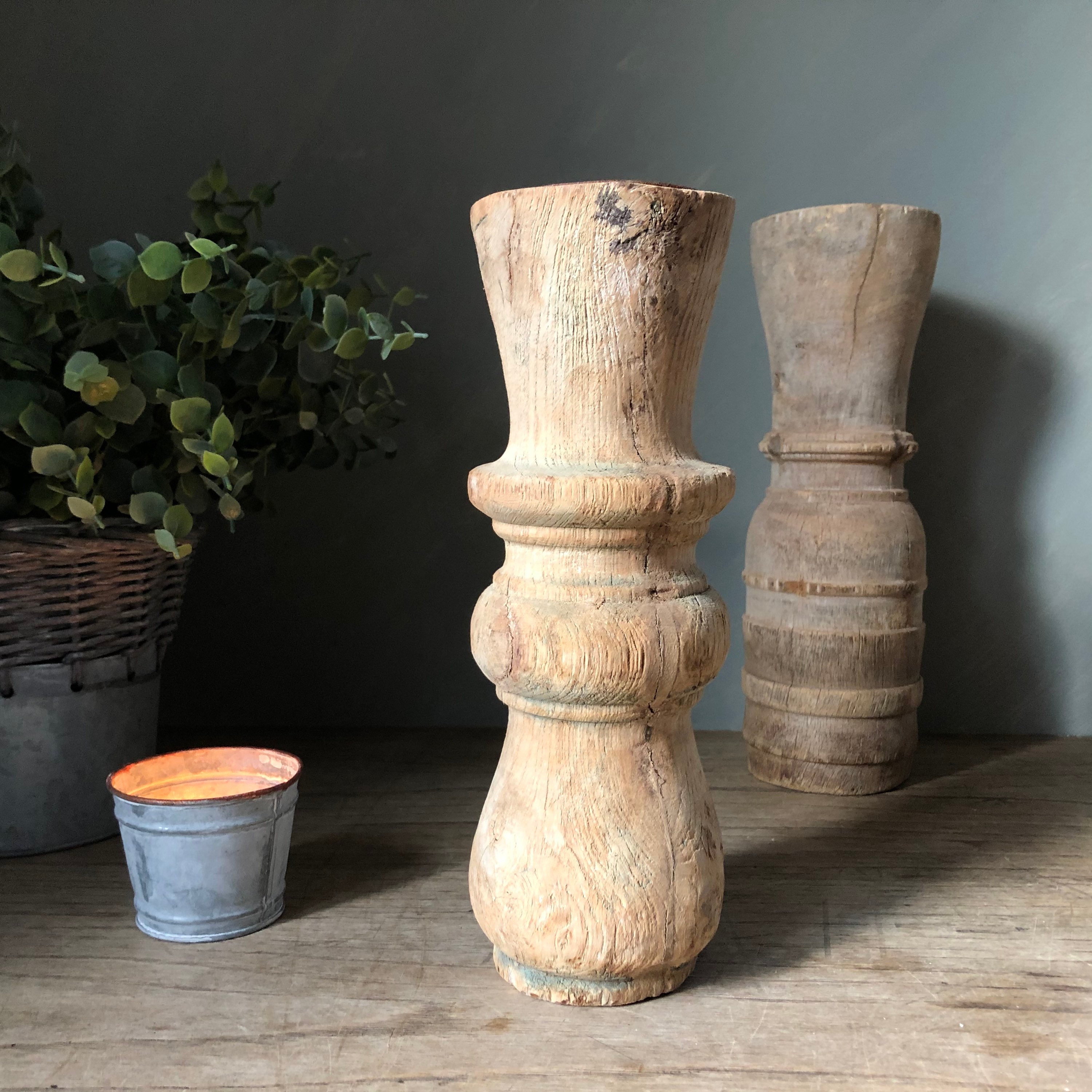 Rustic Antique Wood Candlesticks / Aged Wood Candle Holders / Etsy UK
