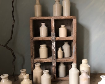 Vintage Glazed Stoneware Bottles: Victorian Bud Vase Collection