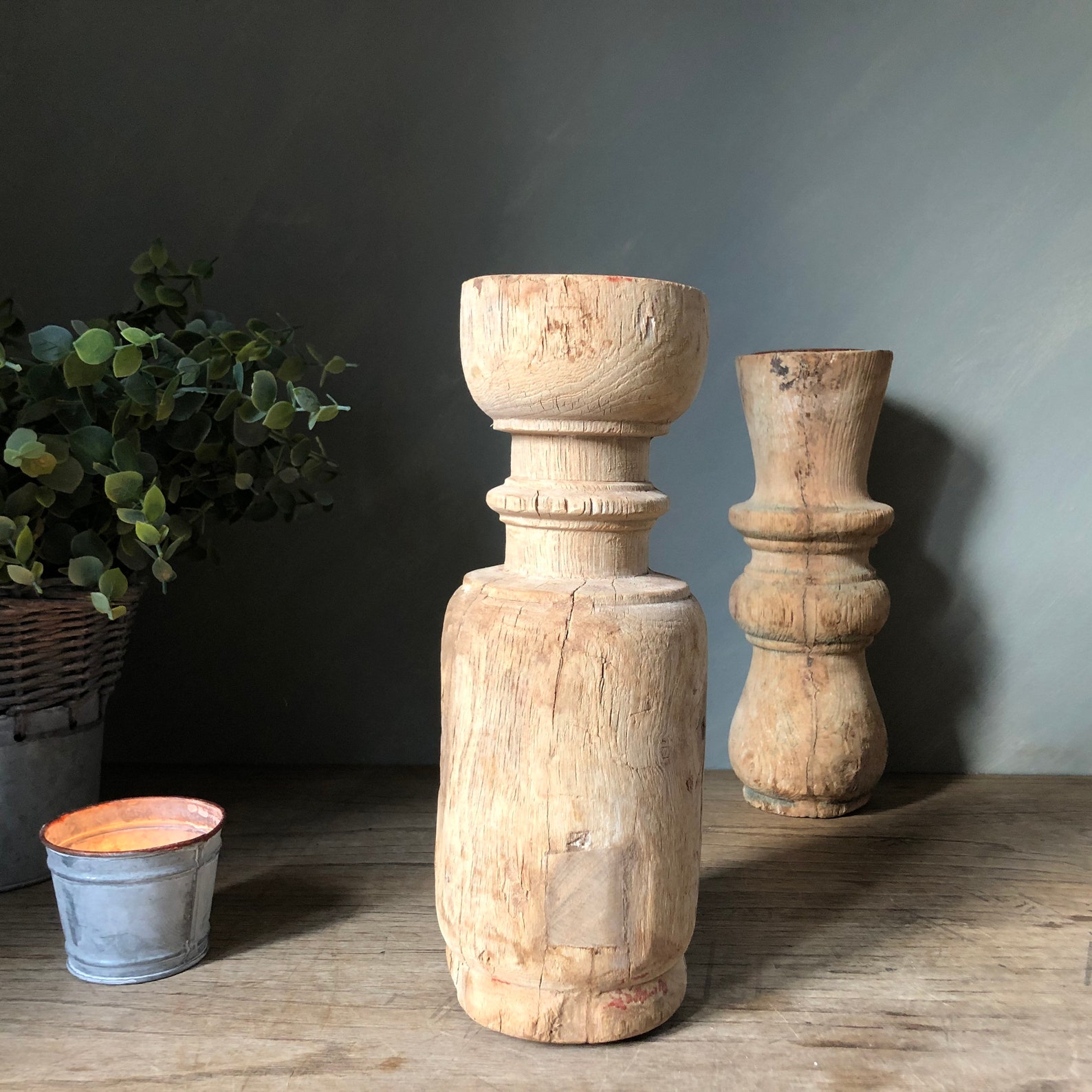 Candelabros de madera antigua rústica / Portavelas de madera | Etsy