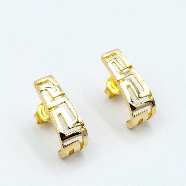 Greek Key Earrings, Gold Earrings, Solid Gold 14k, Greek Jewelry, Eternity Symbol