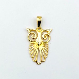 Gold Athena Owl Pendant, 14k Solid Gold, Wisdom Pendant, Greek Jewelry