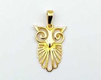 Pingente de coruja de Atenas em ouro, ouro maciço 14k, pingente de sabedoria, joia grega