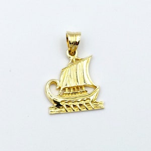 Gold Trireme Pendant, Ancient Trireme Charm, Greek Jewelry, Solid Gold 14k