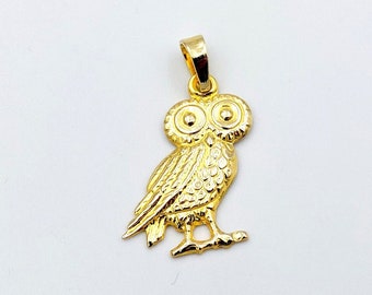 Gold Owl Pendant, Goddess Athena's Owl, Greek jewelry, 14k Gold