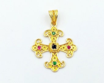 Gold Filigree Cross, Handmade Cross, Byzantine Cross, Gold Pendant, Greek Jewelry, 18k Solid Gold