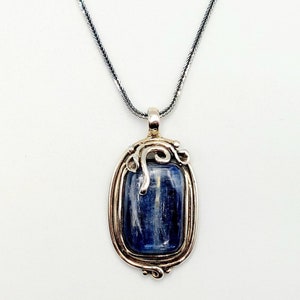 Silver Kyanite Necklace, Handmade Pendnat, Greek Jewelry