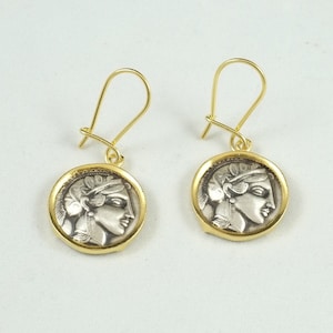Ancient Coin Earrings, Silver Earrings, Goddess Athena, Greek Jewelry, Museum Replica