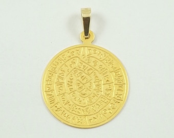 Gold Phaistos Disk Pendant, Greek Key Pendant, Minoan Pendant, Greek Jewellery, Solid Gold 14k