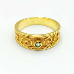 Gold Byzantine Ring, Gold Emerald Ruby Ring, Solid Gold 18k, Greek Jewelry