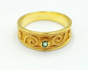 Gold Byzantine Ring, Gold Emerald Ruby Ring, Solid Gold 18k, Greek Jewelry