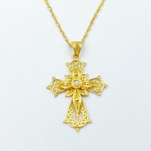 Gold Filigree Cross, Handmade Cross, Diamond Cross, Greek Jewelry, 18k Solid Gold