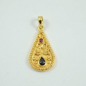 Gold Byzantine Pendant, Gold Handmade Pendant, Precious Stones, Solid Gold 14k, Greek Jewelry