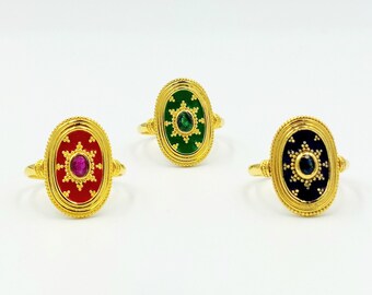 Gold byzantinischer Ring, Gold Emaille Ring, Solid Gold 18k, Edelstein Ring, griechischer Schmuck