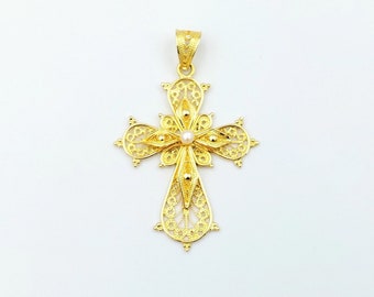 Gold Filigree Cross, Handmade Cross, Byzantine Cross, Pearl Cross, Greek Jewelry, 18k Solid Gold