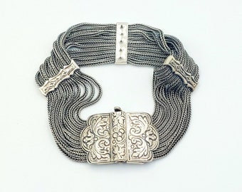 Pulsera bizantina de plata, pulsera de múltiples cadenas, pulsera grabada a mano, joyería griega