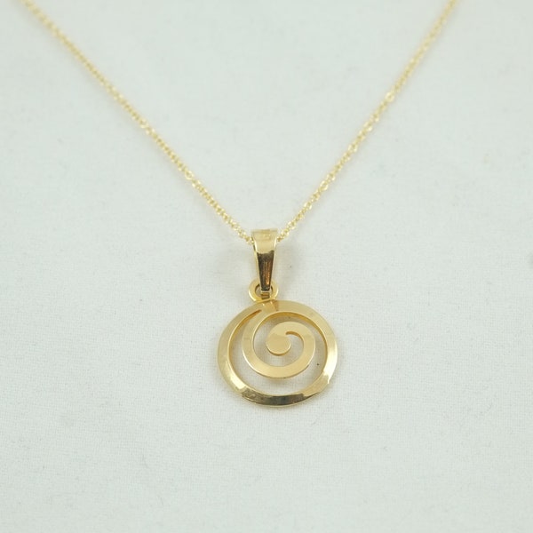 Golden Spiral Necklace, Spiral Pendant Necklace, Solid gold 14k, Greek Jewelry, Circle of Life