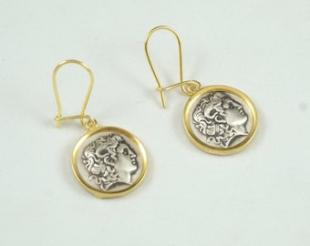 Silver Coin Earrings, Alexander the Great, Ancient Coin Earrings, Ancient Greek Earrings
