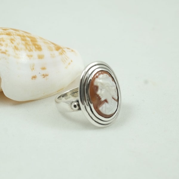 Bague Cameo en argent, bague de coquillage, bague en argent sterling, bague faite à la main, bijoux grecs