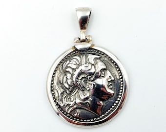 Silver Greek Coin Pendant, Ancient Greek Coin, Alexander the Great, Museum Replica, Goddess Athena, Greek Jewellery, Gold Plated