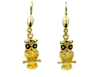 Gold Owl Earrings, Goddess Athena's Owl Earrings, 14k Solid Gold, Greek Jewelry