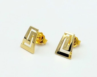 Greek Key Earrings, Gold Greek Key Studs, Gold Earrings,  Greek Key Studs, Meander Earrings, 14k Gold
