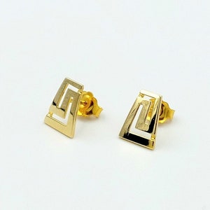Greek Key Earrings, Gold Greek Key Studs, Gold Earrings,  Greek Key Studs, Meander Earrings, 14k Gold