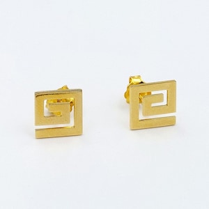 Greek Key Earrings, Gold Greek Key Studs, Gold Earrings,  Greek Key Studs, Meander Earrings, 14k Gold