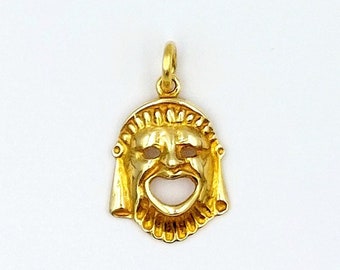 Colgante de teatro de oro, máscara de teatro antigua, máscara dramática, dije de pulsera, joyería griega