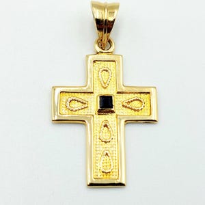 Gold Byzantine Cross, Gold Handmade Cross, Sapphire Cross, Solid Gold 18k, Greek Jewelry