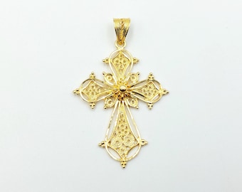 Gold Filigree Cross, Handmade Cross, Byzantine Cross, Gold Pendant, Greek Jewelry, 18k Solid Gold