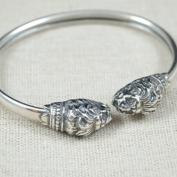 Löwenkopf-Armband, Sterlingsilber-Löwenarmband, Manschettenarmband, griechischer Schmuck