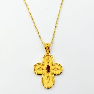 Gold Byzantine Cross, Gold Handmade Cross, Precious Stones, Gold Pendant Cross, Greek Jewelry